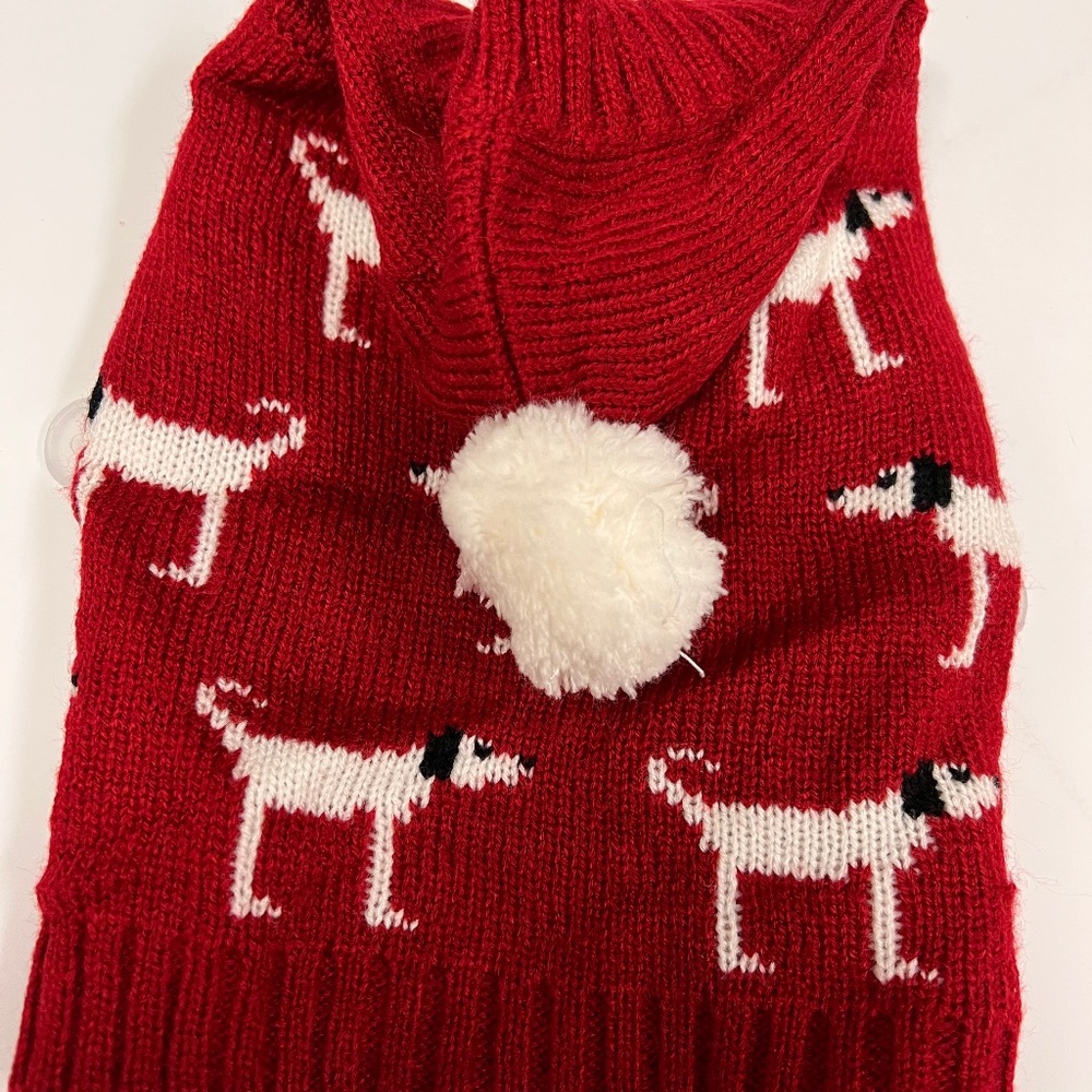 Pullover sweater with hood worn just to model